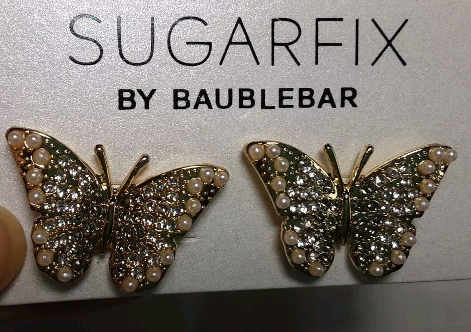 Earring Gold Tone Butterfly Crystal Sugar Fix By Baublebar Nickel Free Pierce