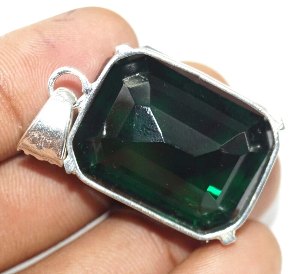 105 Ct Natural Green Topaz Emerald Cut Pendant 925 Sterling Silver Certified