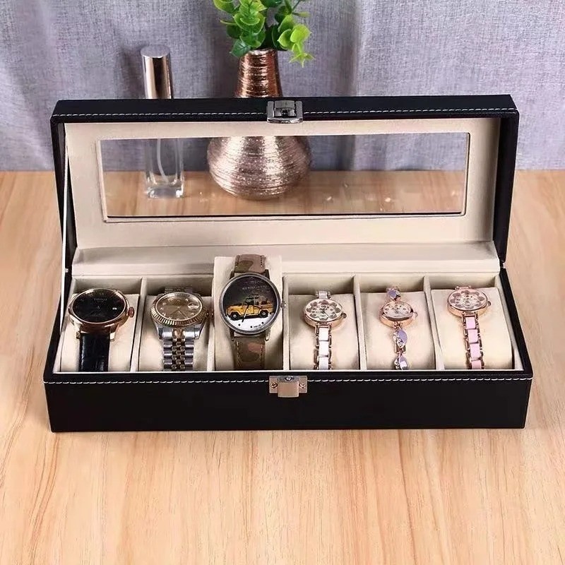 6 Slots Watch Box PU Leather Watch Case Jewelry Storage Watch Display Case Gift