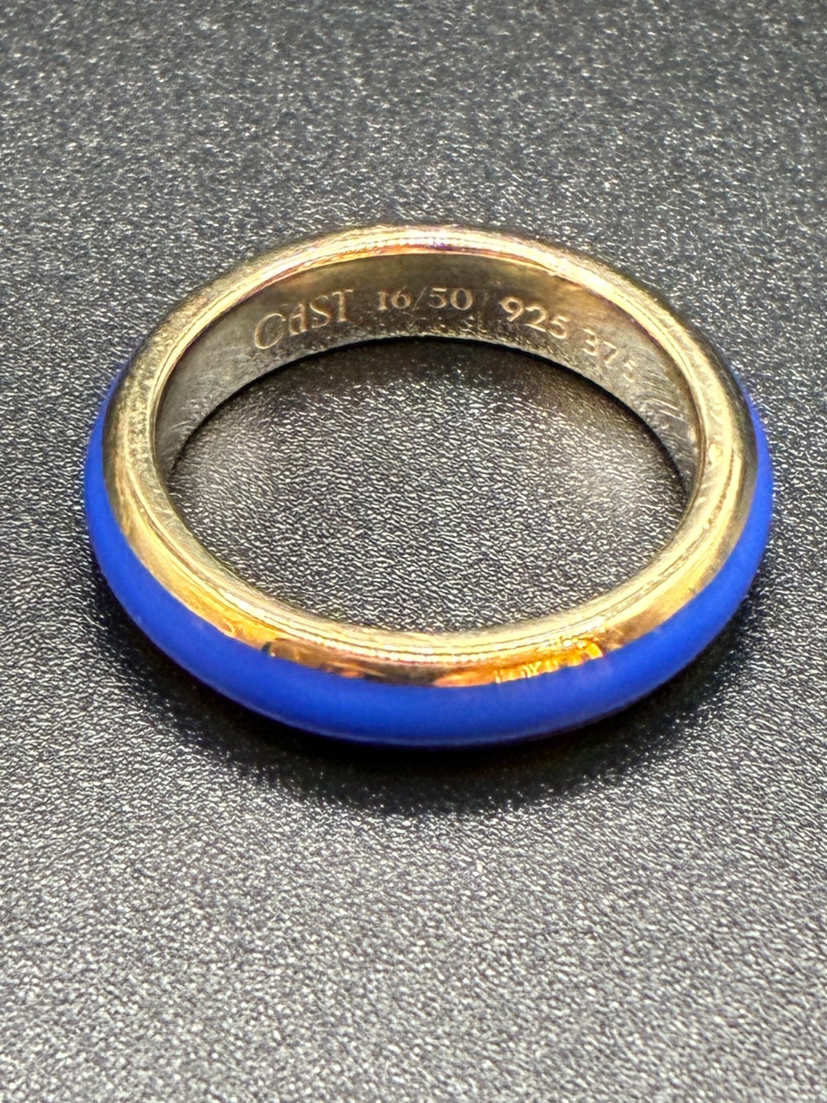 CAST sterling silver ring with 9k Gold accents, Ceramic, Cobalt Blue, Size 5.5