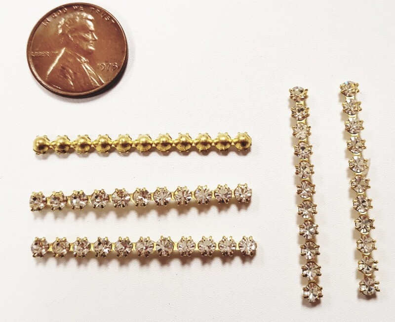 12 VINTAGE AUSTRIAN CRYSTAL GLASS 11 RHINESTONE 40mm. BRASS BENDABLE BARS N180