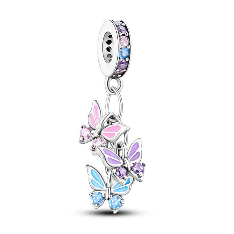 MULA New European Silver Plated Charm AAA CZ Enamel Butterfly For Women Bracelet
