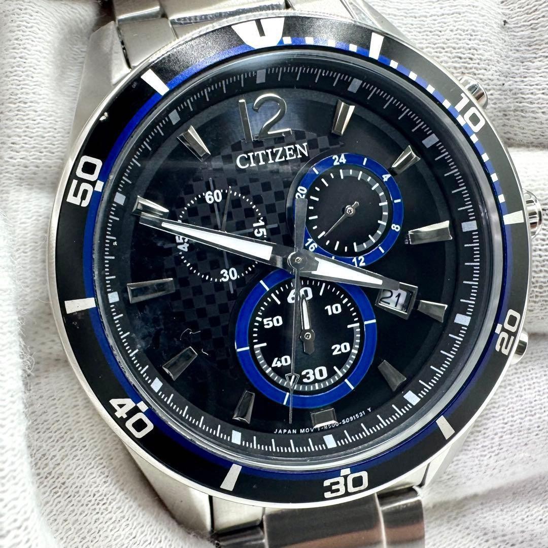 CITIZEN H500-SO61083 Eco-Drive Chronograph with Check Dial and Date Used Japan