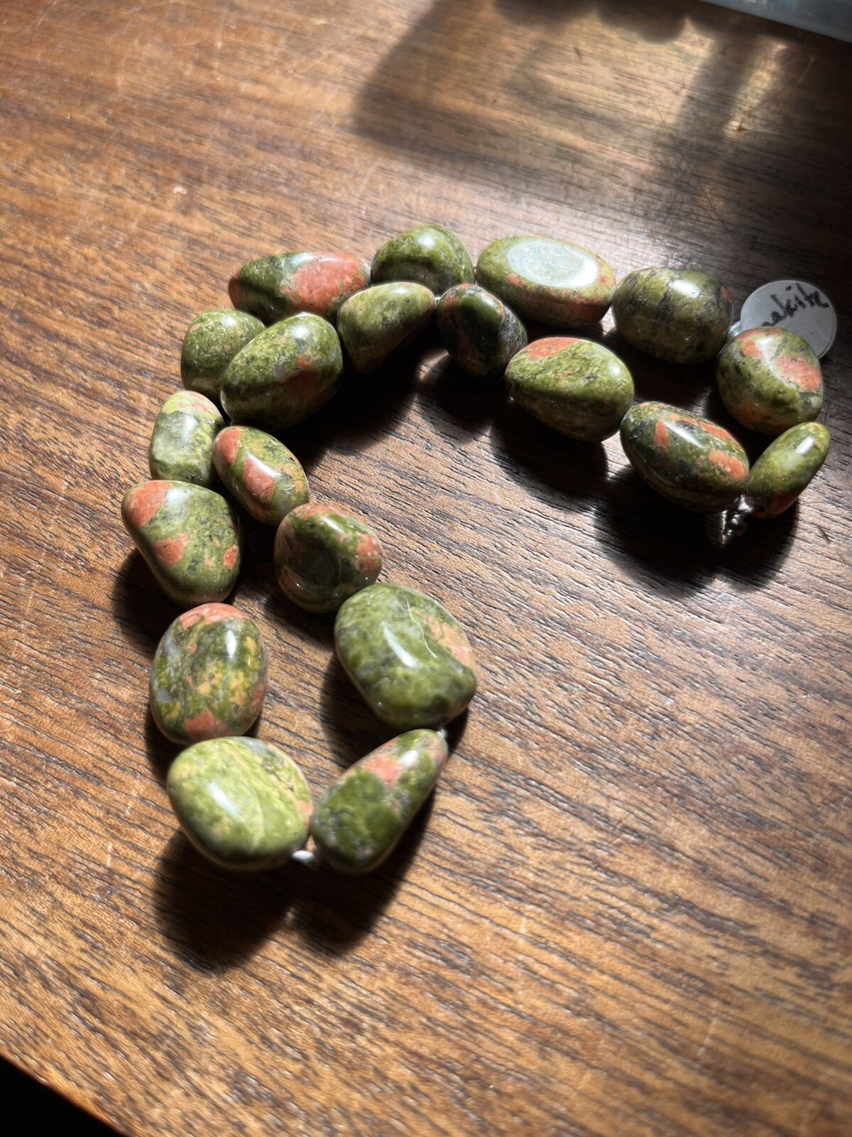 Old Stock Oval Nuggets Large Pink Green Unakite Bead String 12in Strand