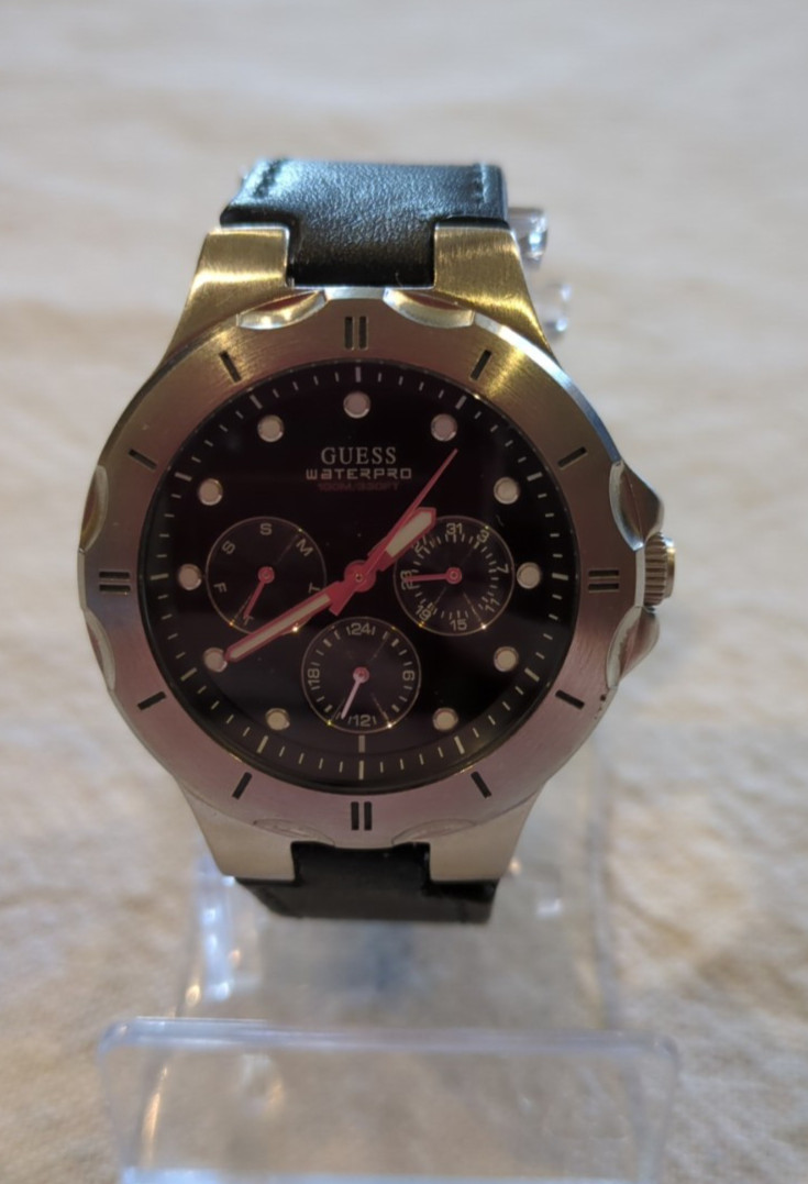 Authentic Black Guess Men’s Waterpro Chronograph Leather Watch. Working Well!