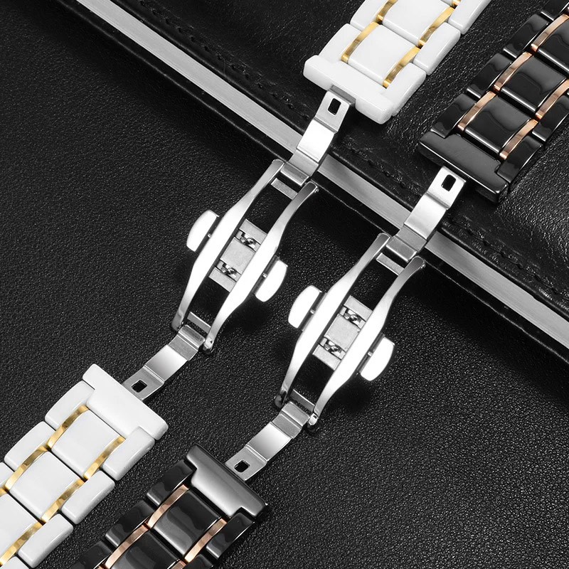 Polished Quick Release Strap Watch Band Premium Ceramic 14-24mm Stainless Steel