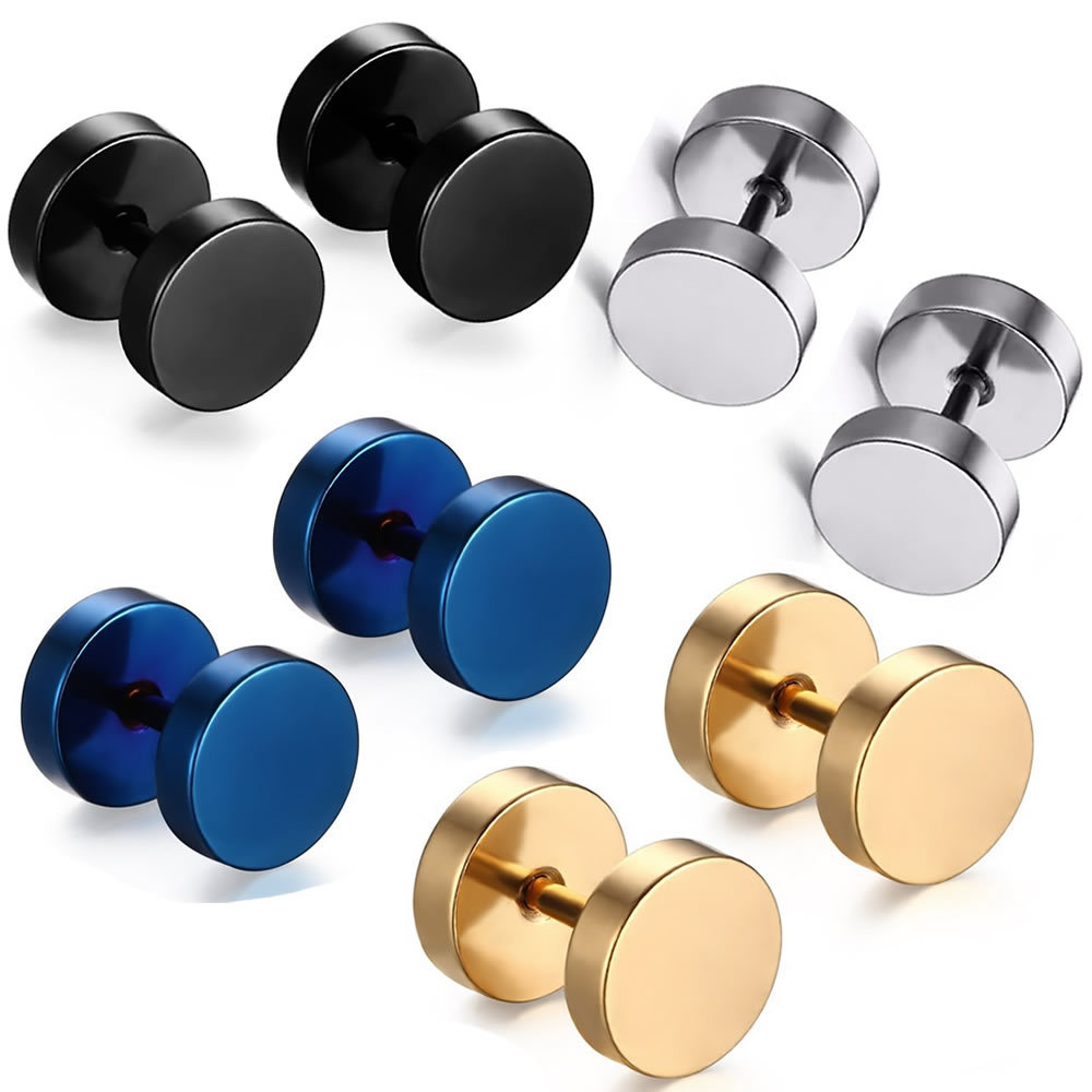 4 Pairs Barbell Stainless Steel Screw Back Men’s Earring Ear Studs 7-8MM USA