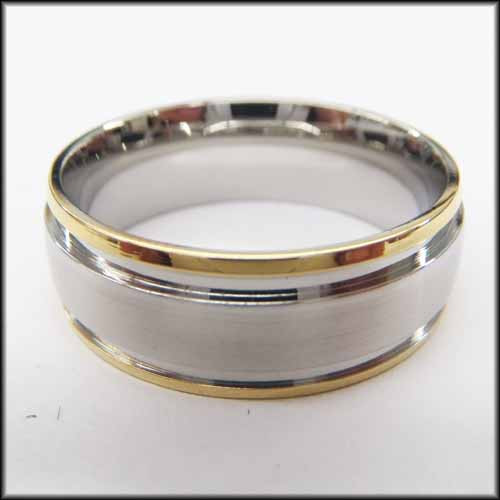 Stainless Steel Stamped High Polished Gold Edged/Silver Ring 8mm