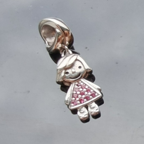 925 STERLING SILVER THAI PINK GEMSTONE LITTLE GIRL DANGLE CHARM