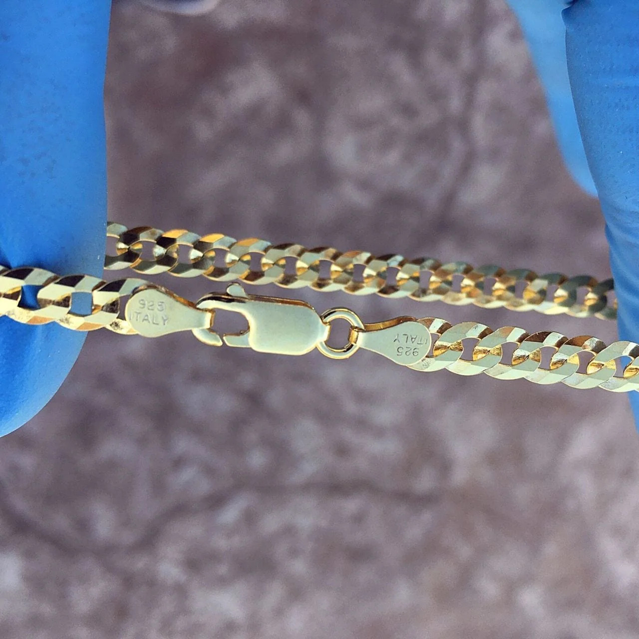 14K Gold Plated On Solid 925 Sterling Silver Bracelet Flat Cuban Link 7.5″ 5MM