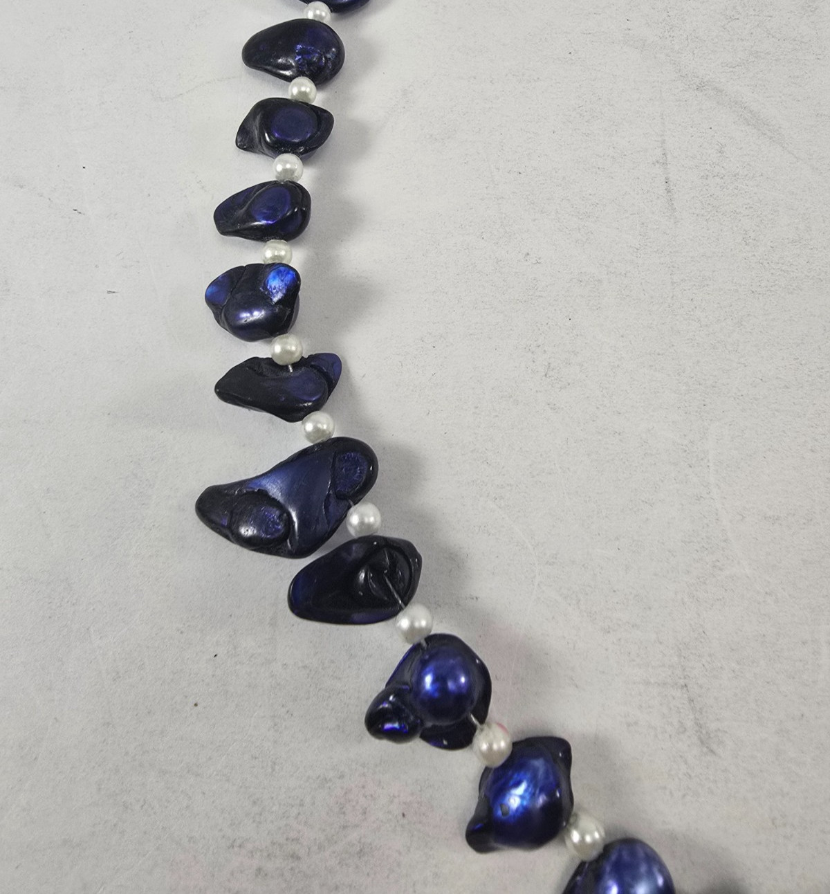 Navy Blue Black Peacock shiny Keshi freshwater Pearl Gemstone Necklace Choker