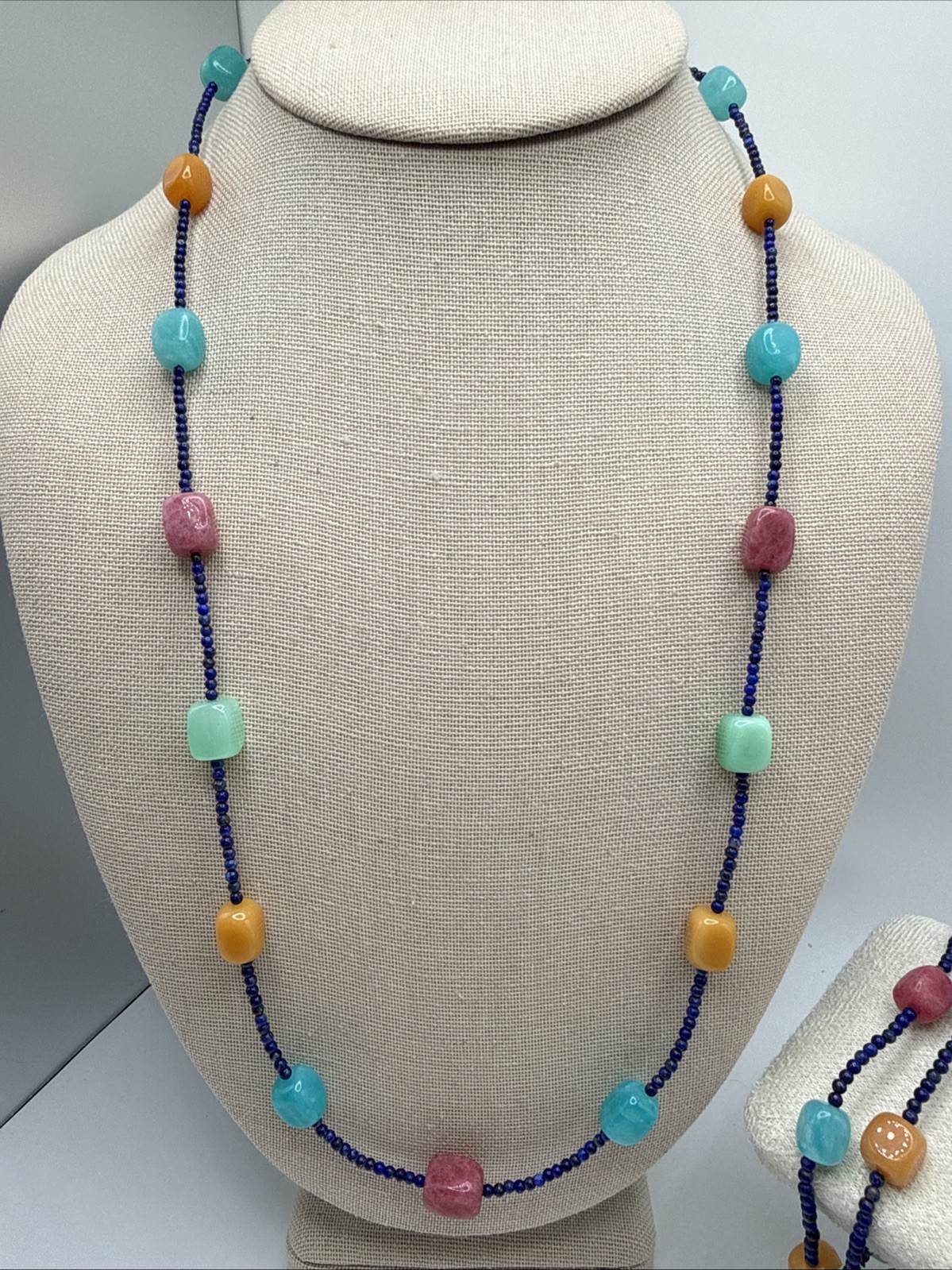 Jay King Natural Multi Gemstone Lapis Sterling Silver Necklace & Bracelet Set