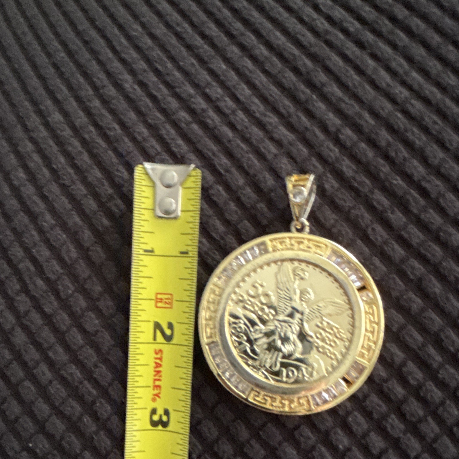 50 Pesos Coin Pendant Charm Round Gold Tone Two-Tone Greek Key Border Bail