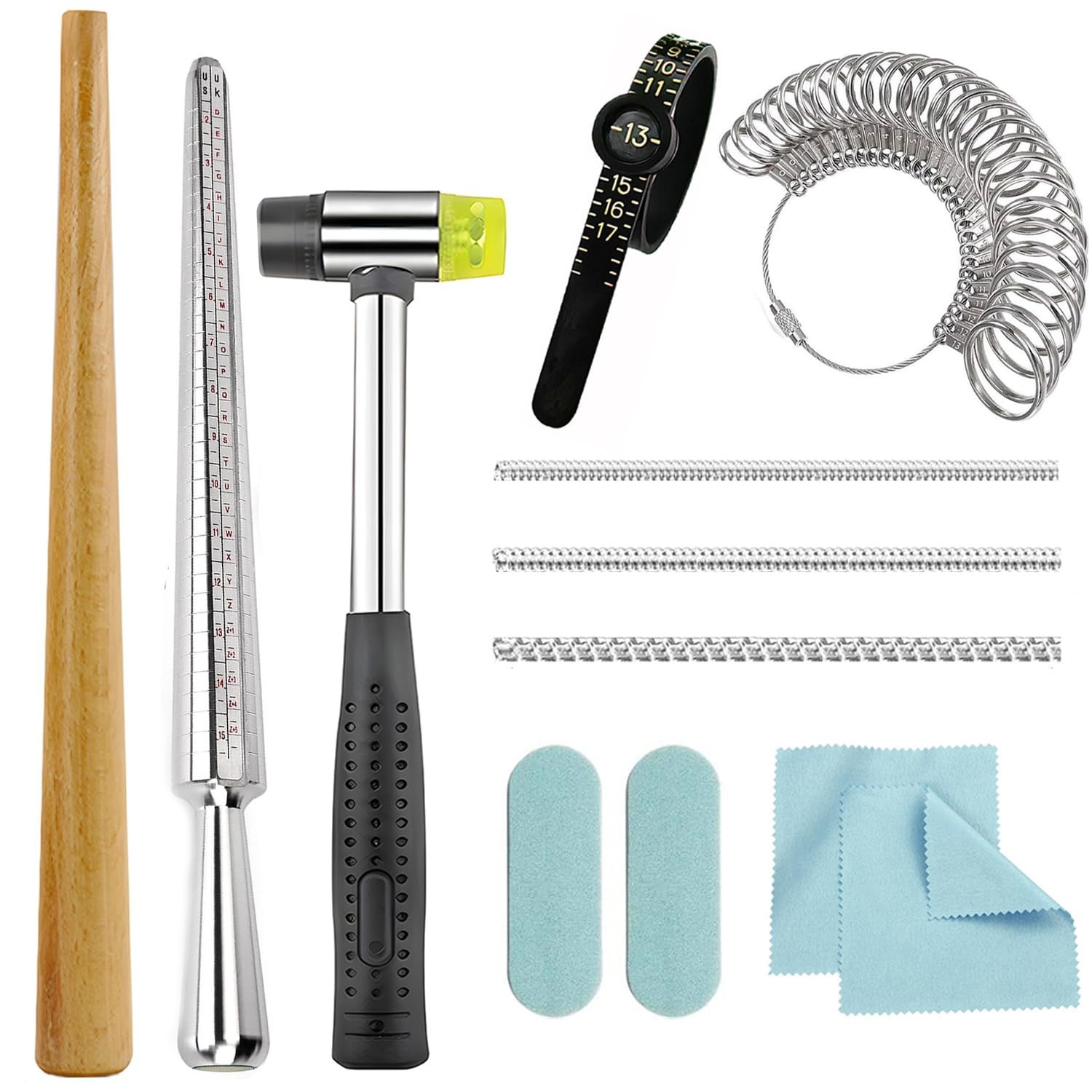 Metal Ring Sizer Tool Kit with Mandrel & Mallet – Jewelry Size Measurer & Reshap