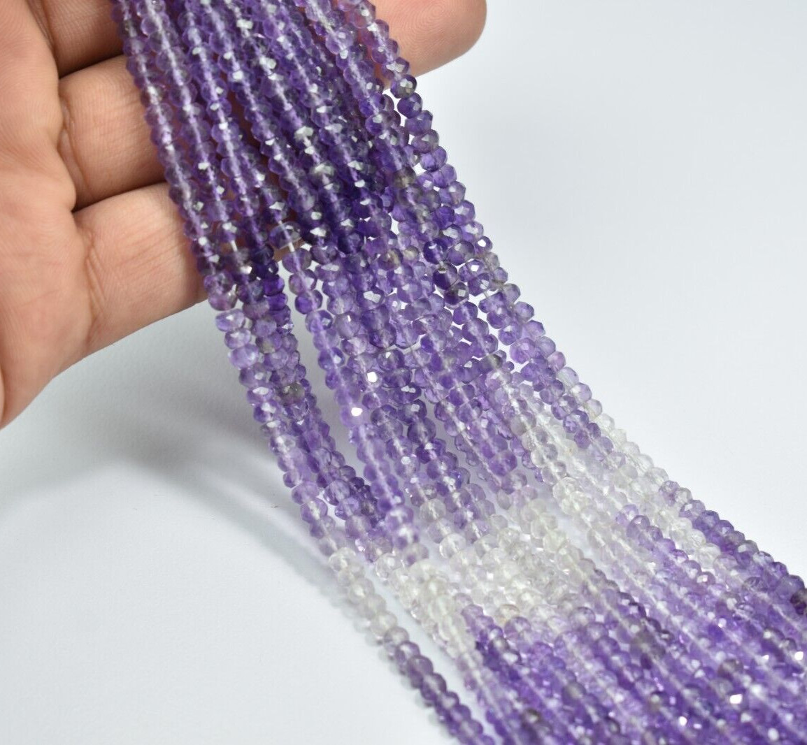 Natural Amethyst Shaded Rondelle Faceted Loose Gemstone Beads 13″ 1 Strand 4mm
