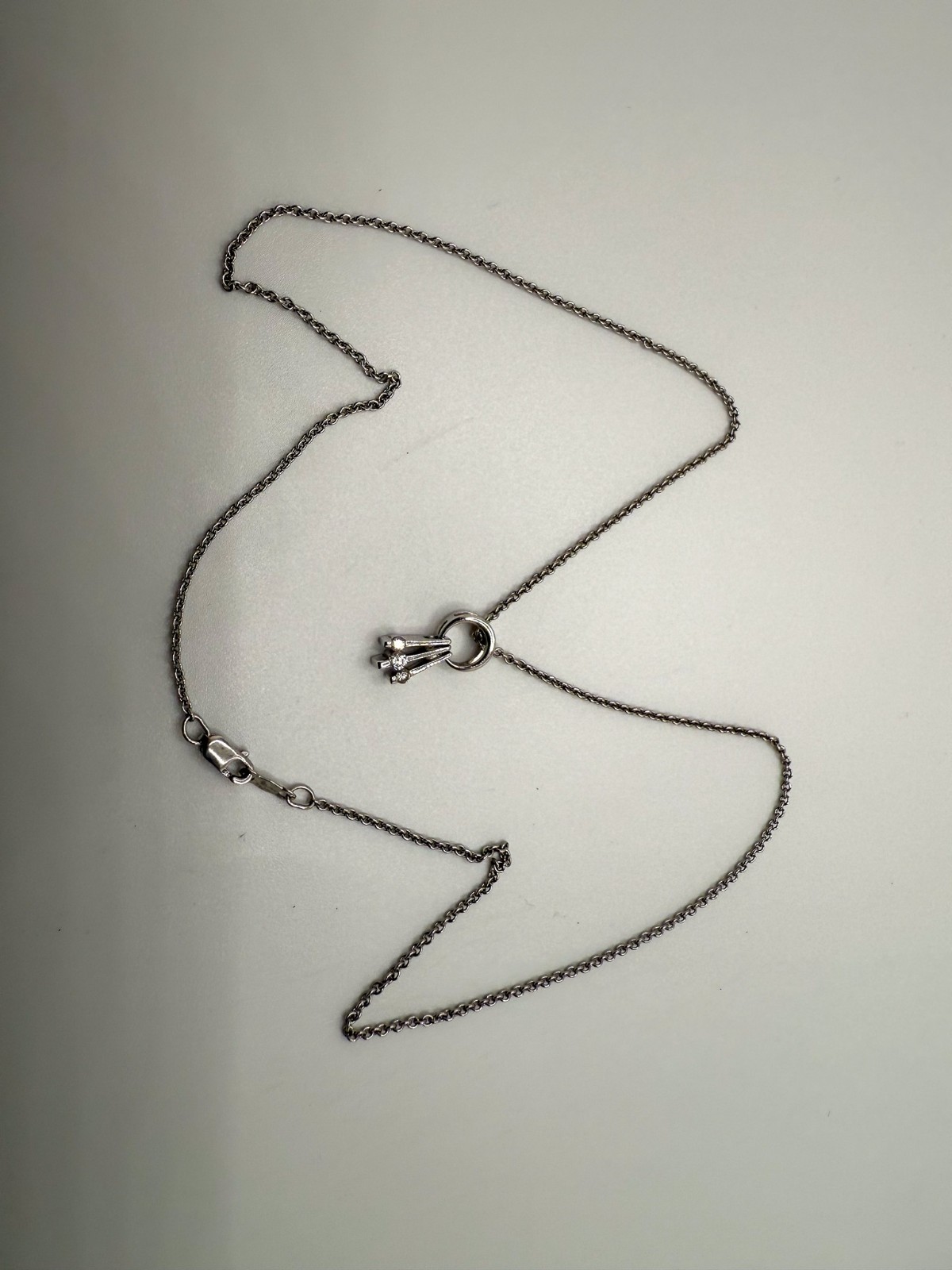 Vintage Sterling Silver CZ Pendant 1.7cm Necklace 18″ JB26