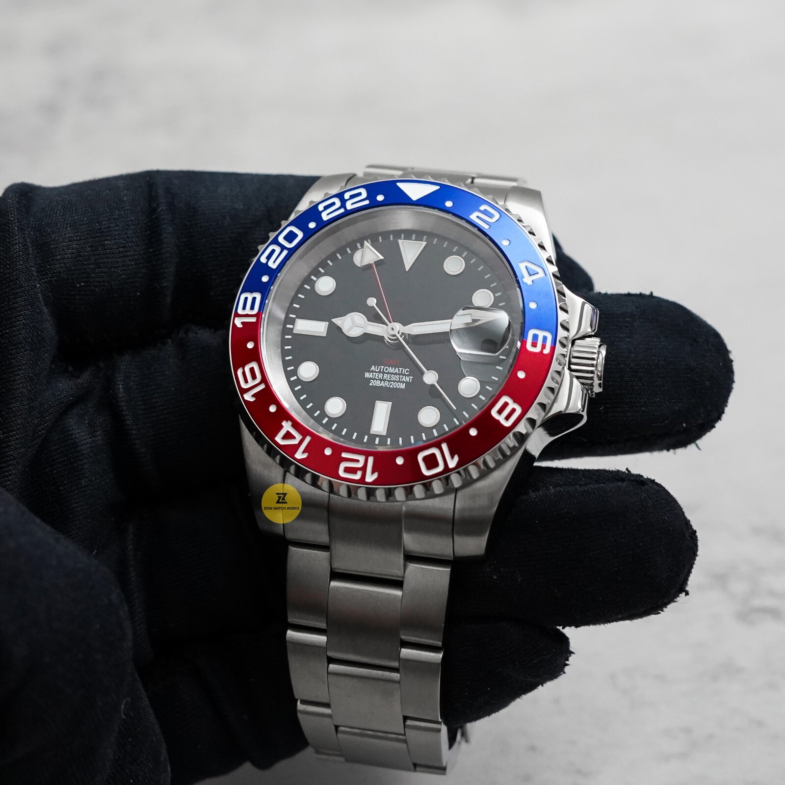 40mm Pepsi GMT Custom Sub Style Mod Watch NO LOGO w/ NH34 Automatic Movement