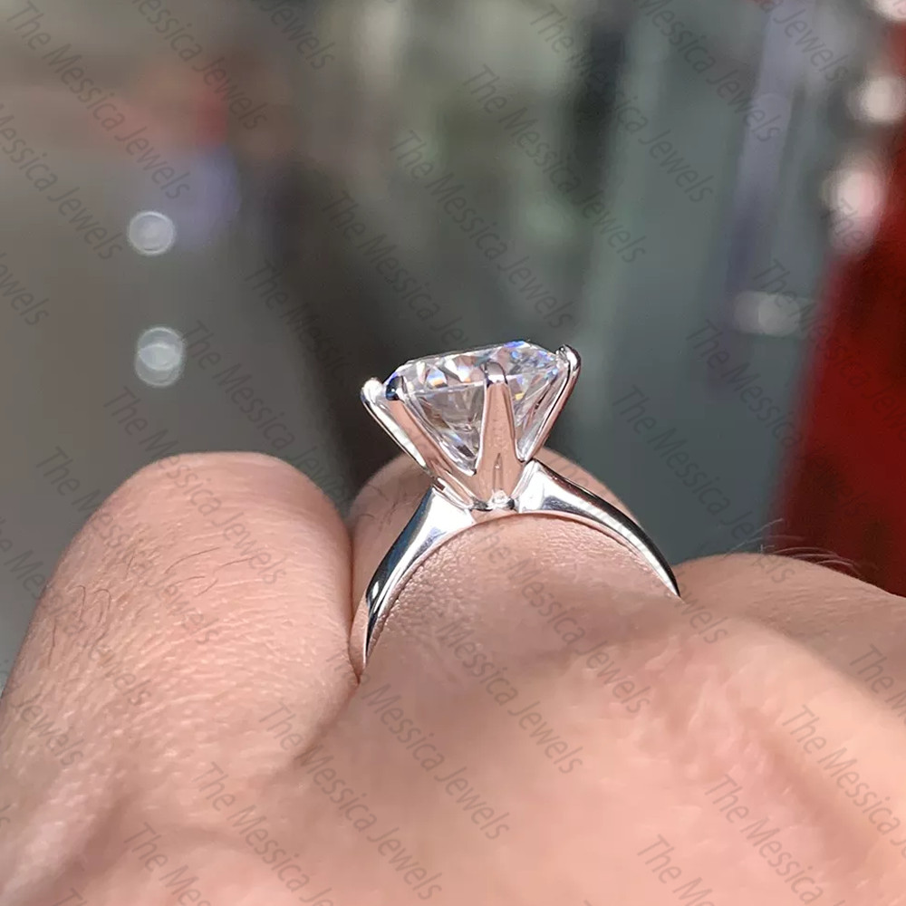 3.40 TCW 10 mm Round Cut Big Moissanite Engagement Ring In 14k White Gold Plated