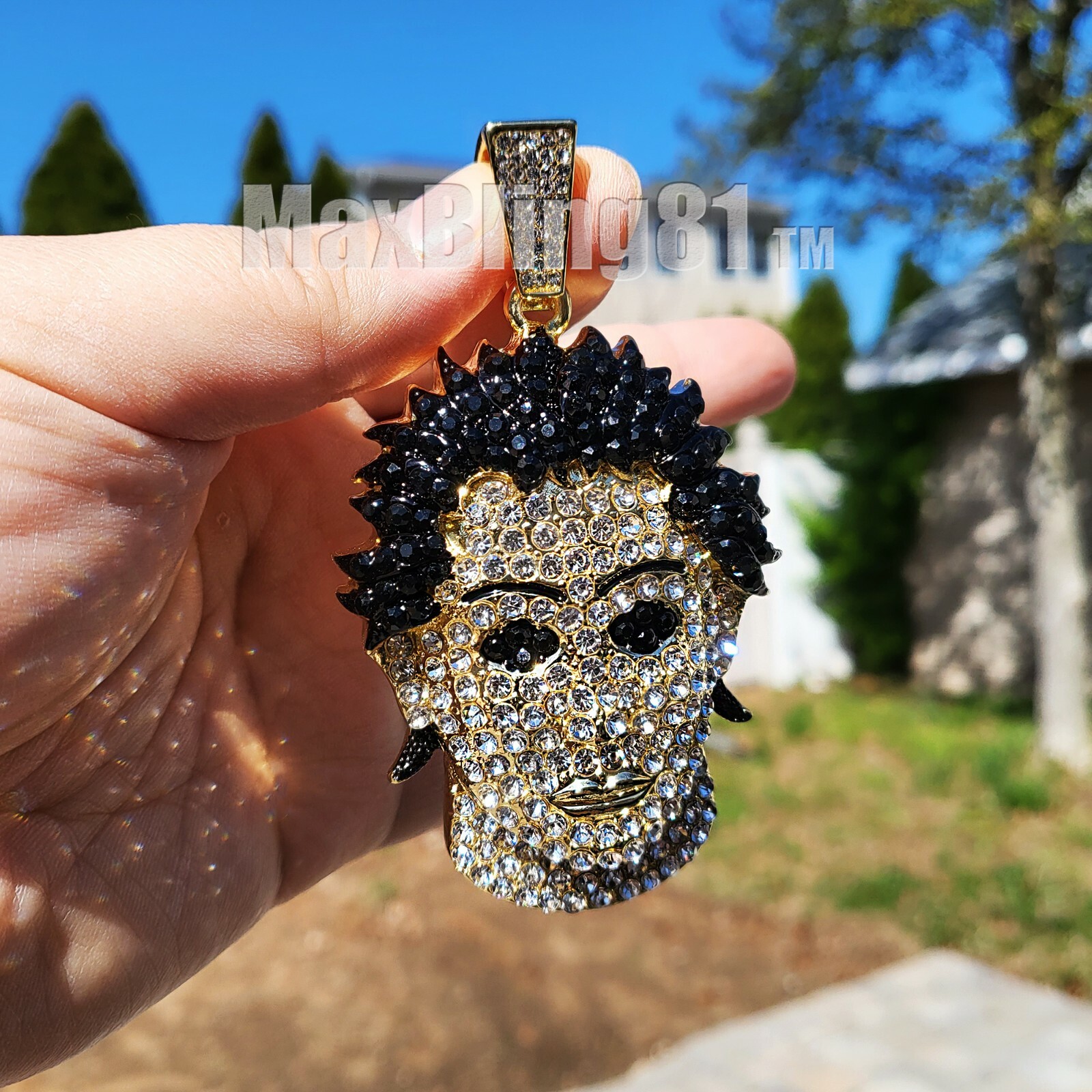 Hip Hop Iced Gold Silver Plated Alloy Cubic Zirconia Large Killer Mask Pendant