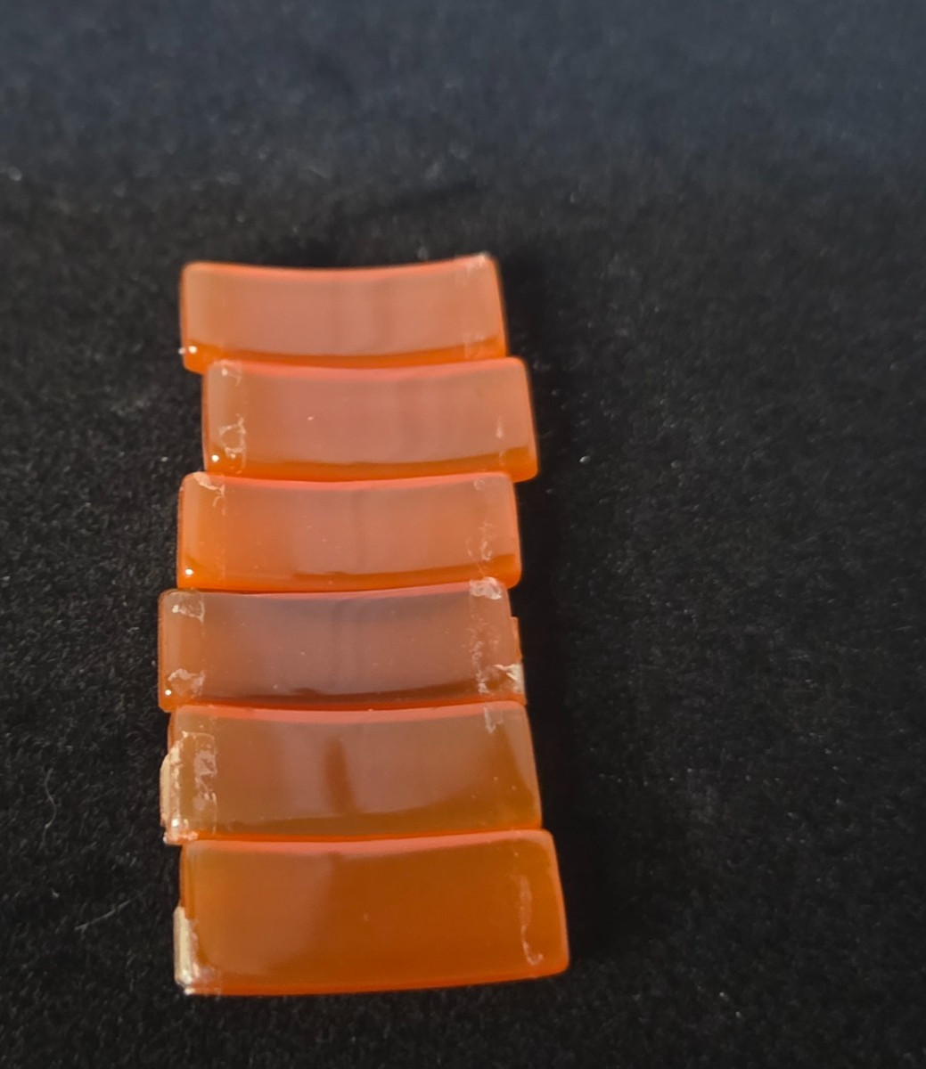 Vintage Orange Carnelian Agate Cabochon Rectangle Stone Panels lot of 6