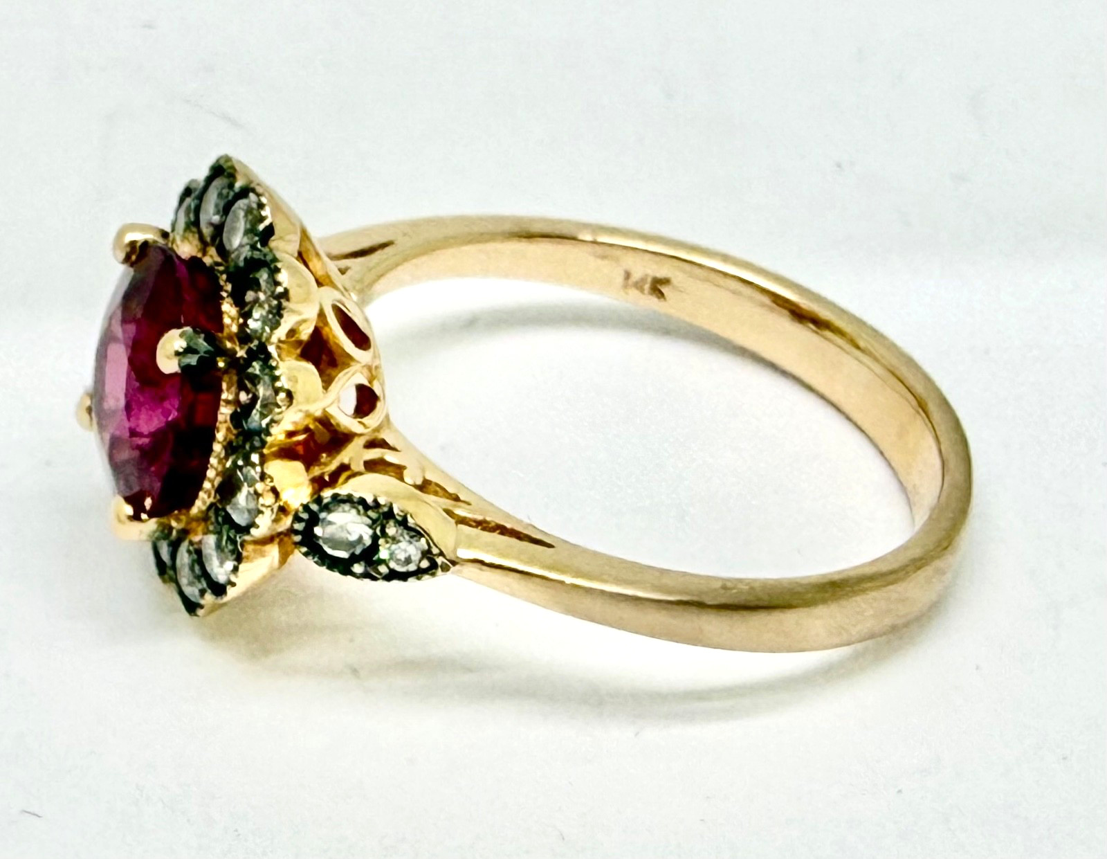 1.60 ct Rubelite & Diamond Ring 14k Rose Gold w/Card Appraisal Size 6 1/4