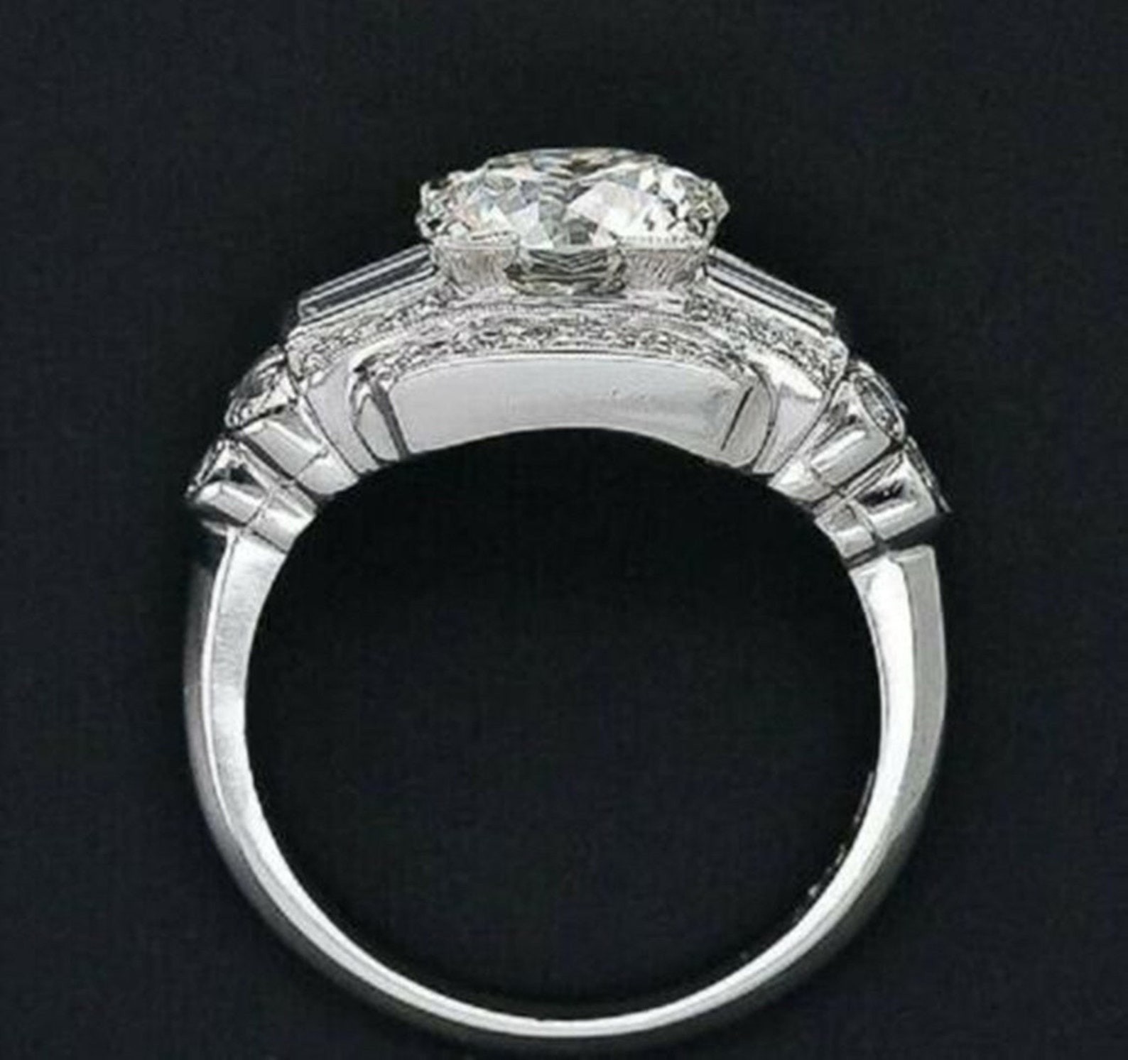 Art Deco Style 3.0Ct Old European Cut Lab-Created Diamond Engagement Silver Ring