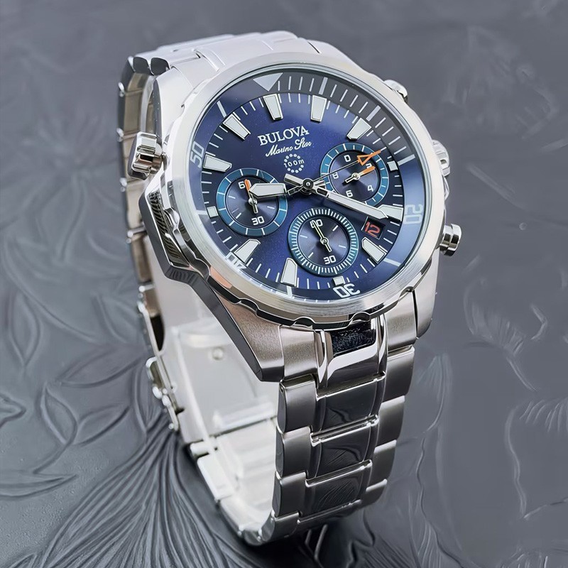 Bulova Marine Star Series B 96B256 Blue Dial Quartz Men’s Chronograph Watch 43mm