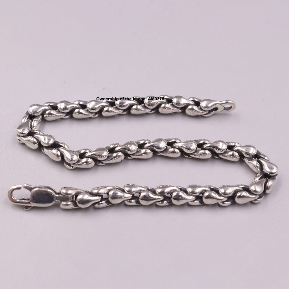 Pure 925 Sterling Silver Bracelet 5.5mm Pear U-Shaped Link Chain Unisex 8.26inch
