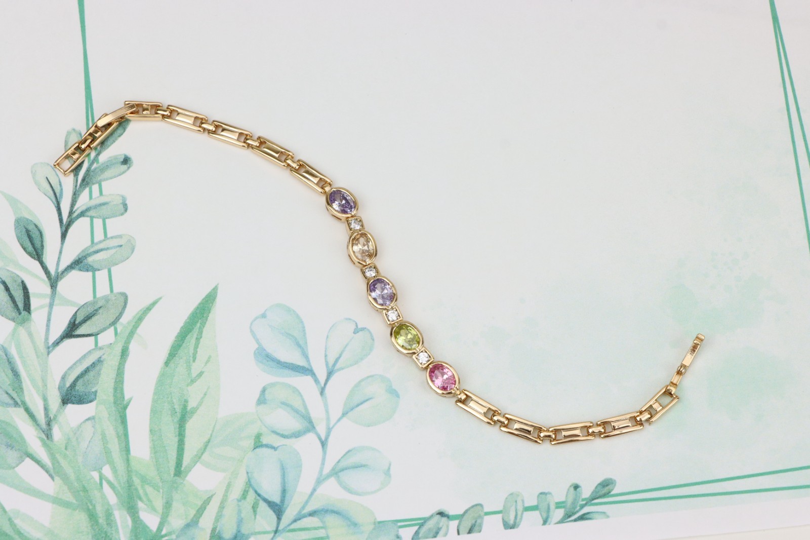 Rose Gold Plated Adjustable Bracelet, XPBL0755 Elegant Oval Multicolor Gem