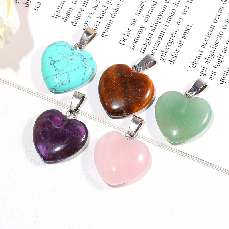 25pcs Natural Quartz Crystal Heart Stone Pendants Charms for jewelry making