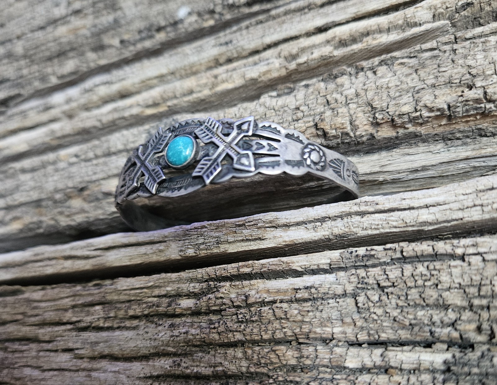 Adjustable Silver Cuff Bracelet w/ Round Bezel Turquoise Stone