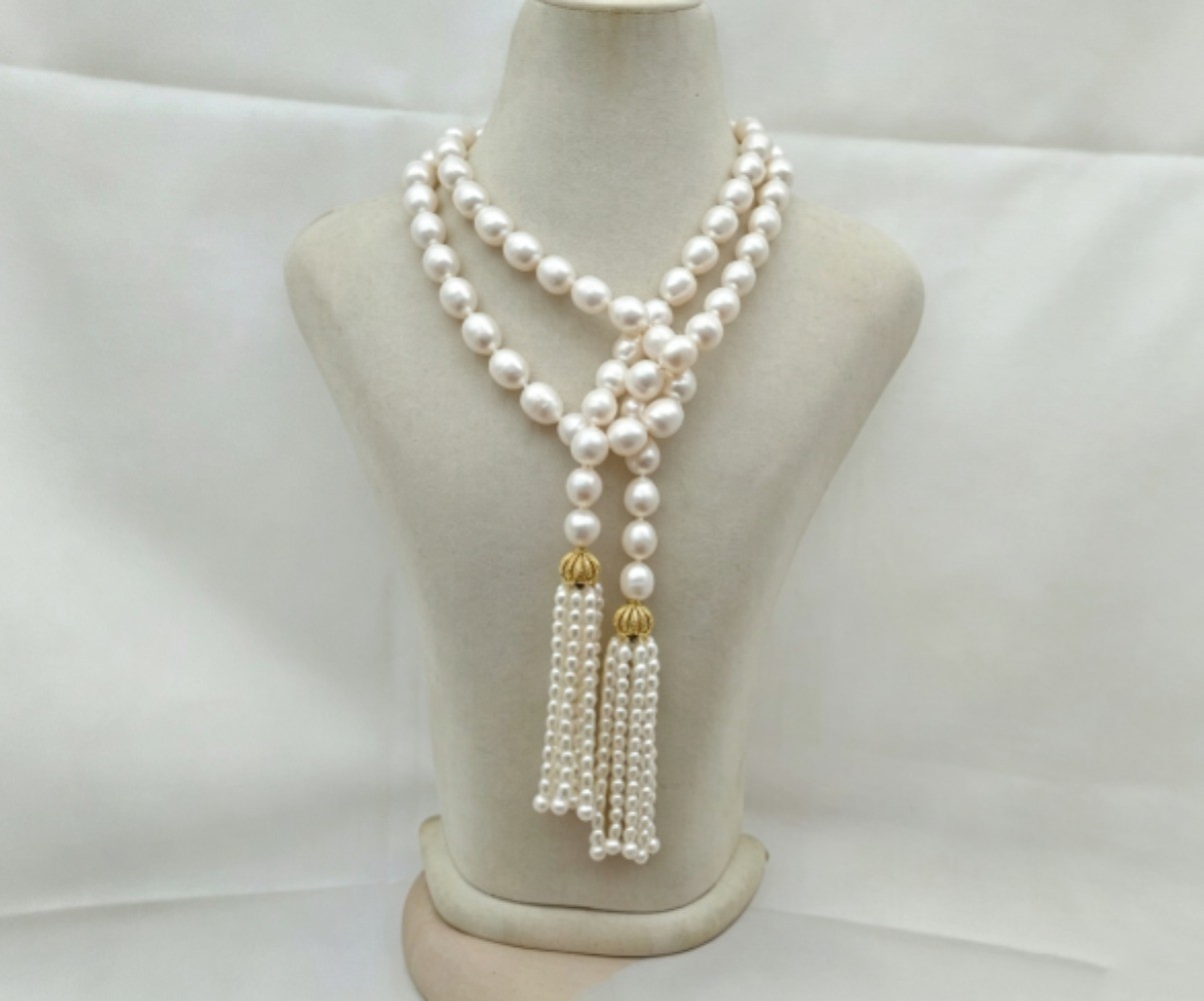 Exquisite 11-12mm Natural White South Sea Baroque Pearl Tassel Necklace 36-100”
