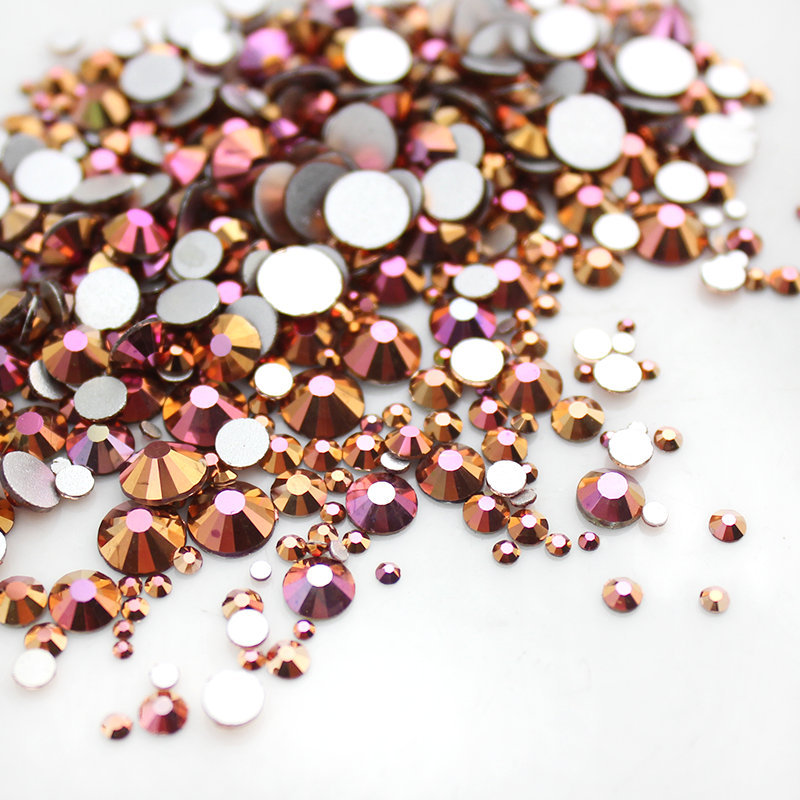Rose Gold Nail Art Rhinestones FlatBack Glitter Crystal Gems Tips DIY Decoration