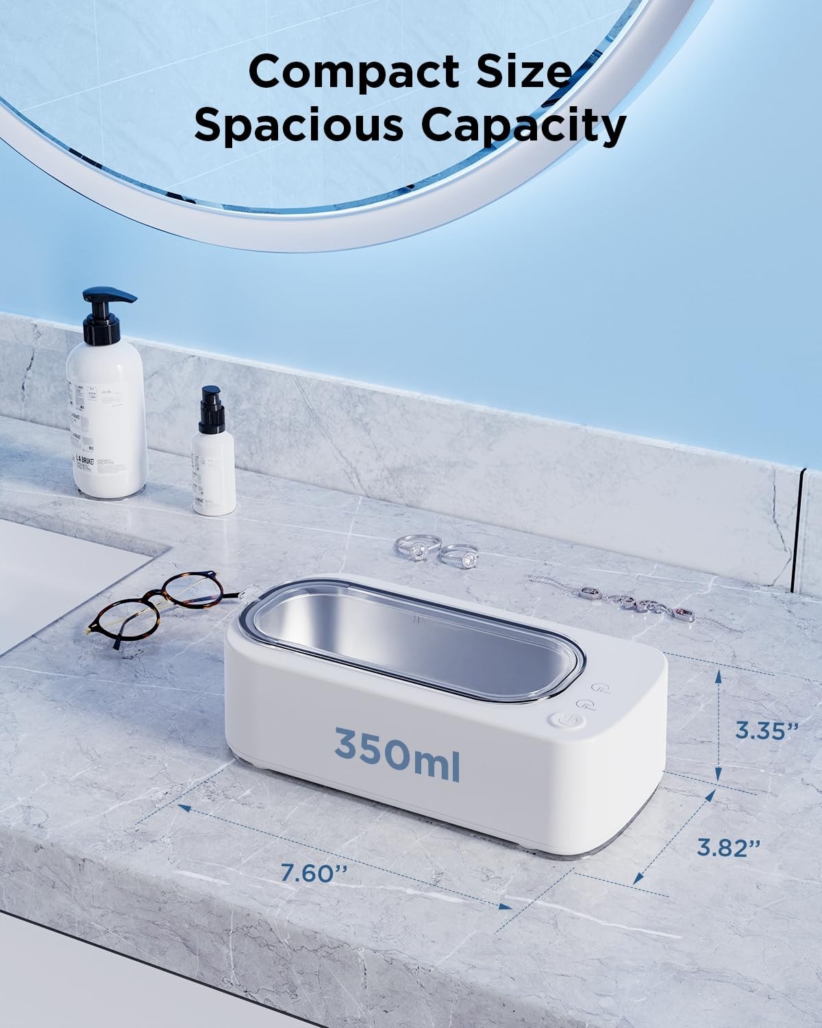 Ultrasonic Jewelry Cleaner 48KHz – Dual Mode 350ML Stainless Steel Tank for Ring