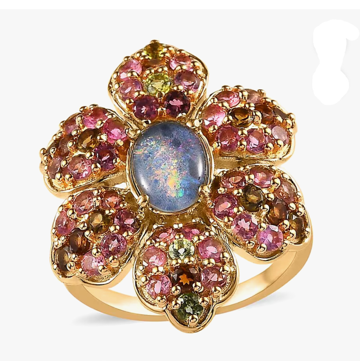 GP Italian Garden Boulder Opal Ring (9)Triplet Multi-Tourmaline Floral Ring 925