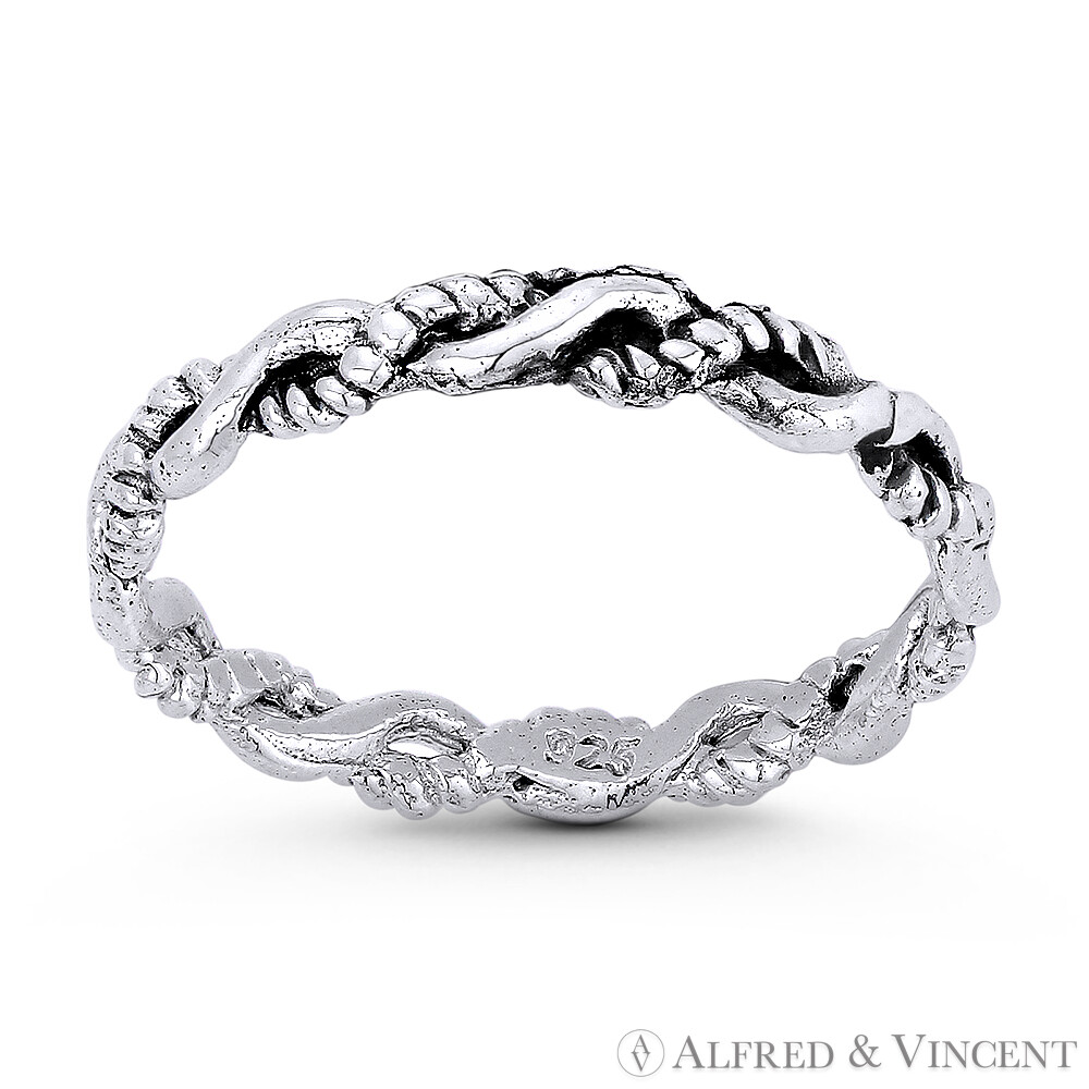 2.5mm Spiral Rope Crossover Right Hand Ring .925 Sterling Silver Stackable Band