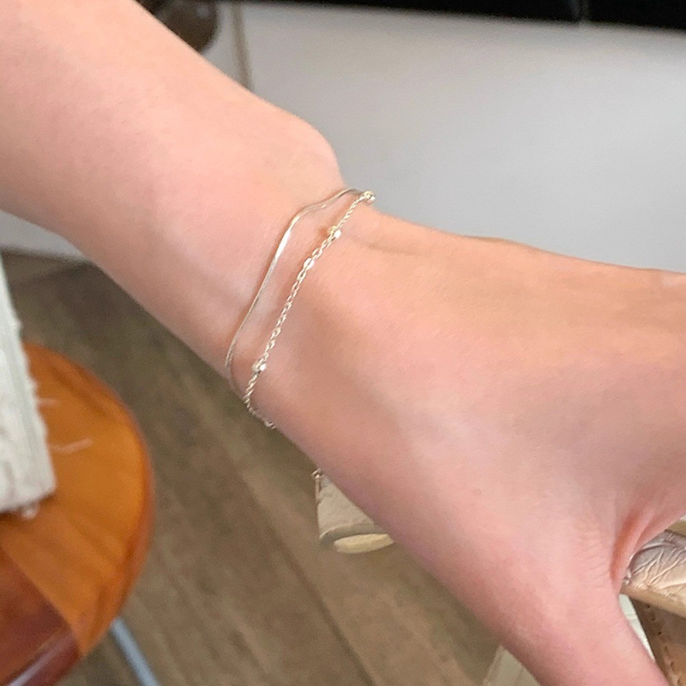 Stainless Steel Copper Double-layer Round Bead Snake Bone Chain Thin Bracelet