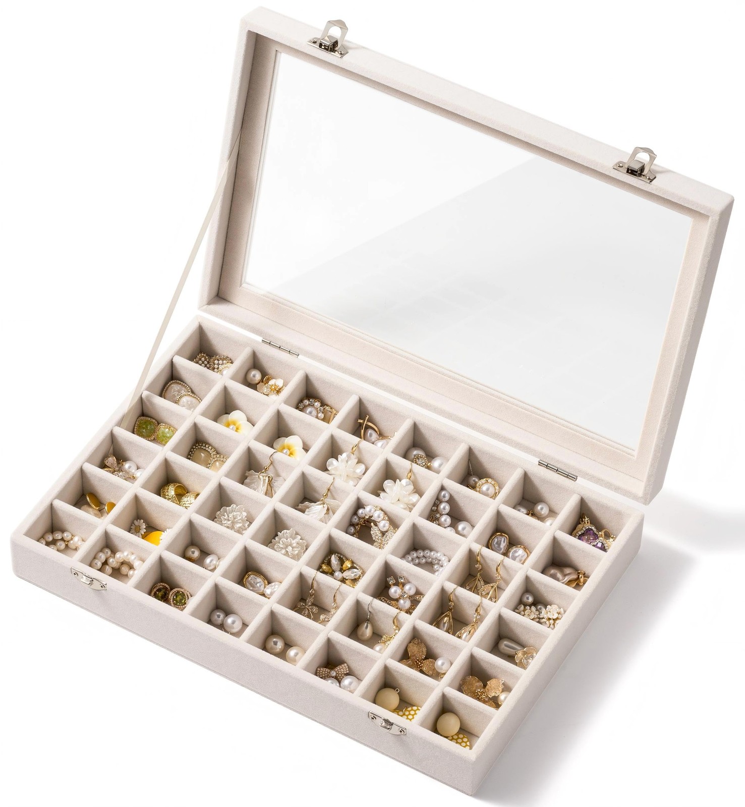 48 Grid Velvet Earring Organizer Tray with Lid, Jewelry Storage for Vanity