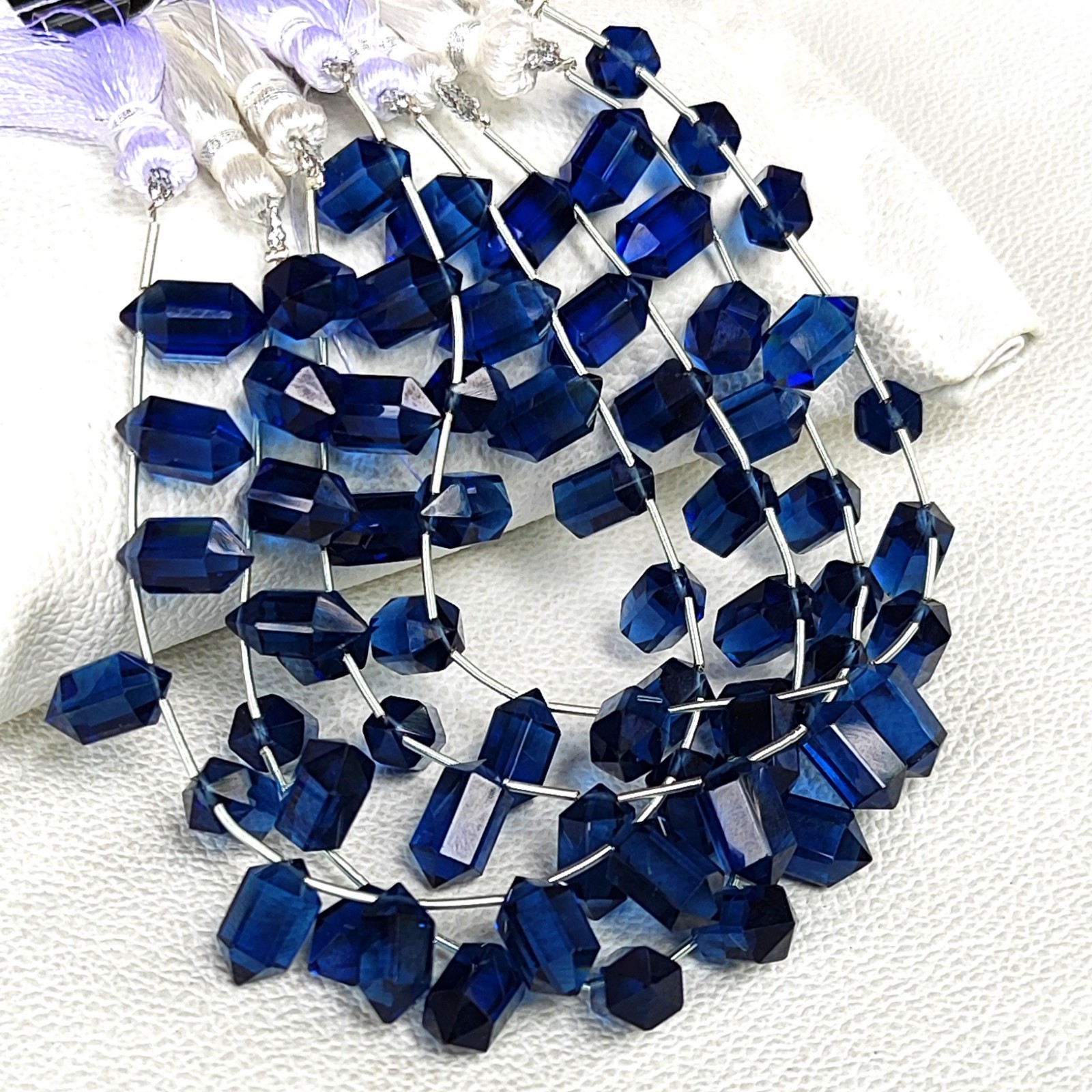 7.5″ London Blue Topaz Color Hydro Quartz 14×7 mm Faceted Crystal Point Beads