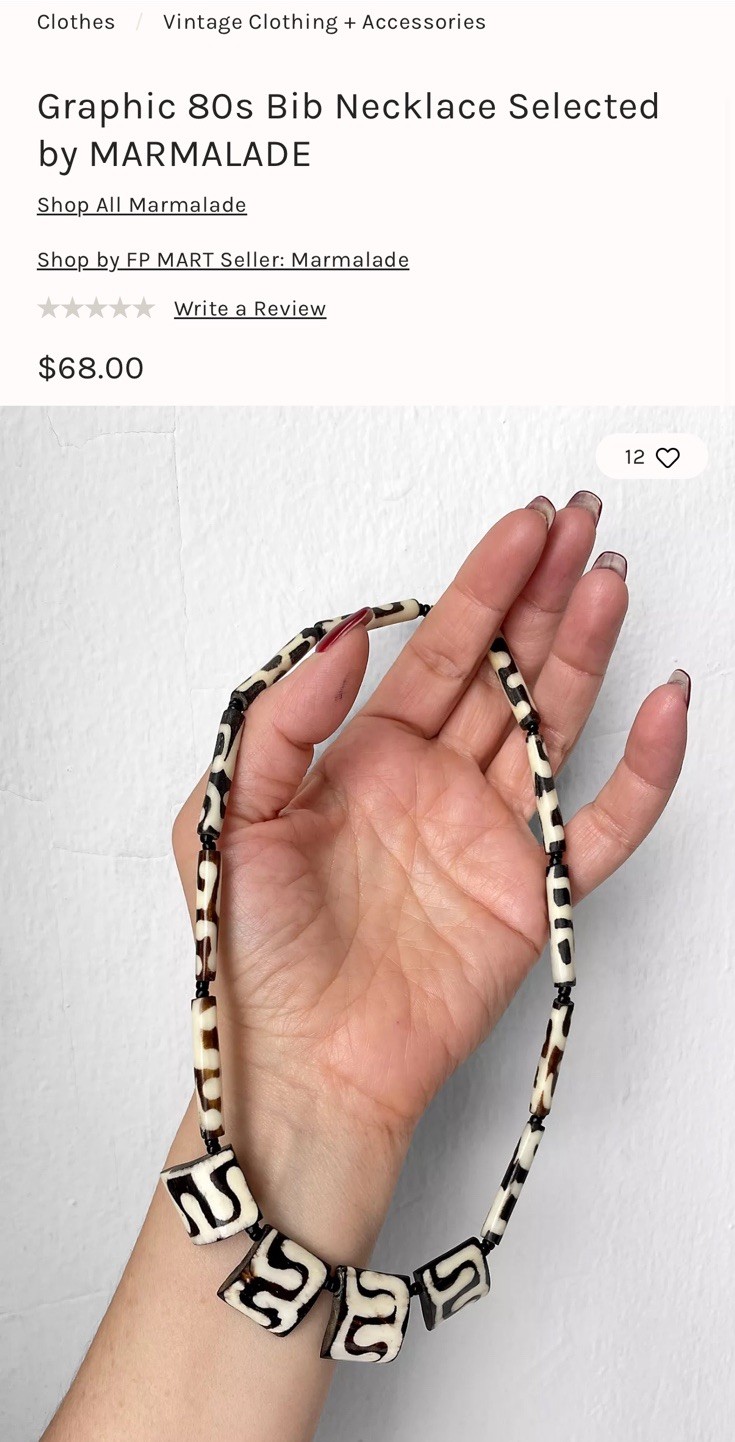 Free People/ Marmalade Necklace Brown Black White 80s Style Tribal Bib Necklace