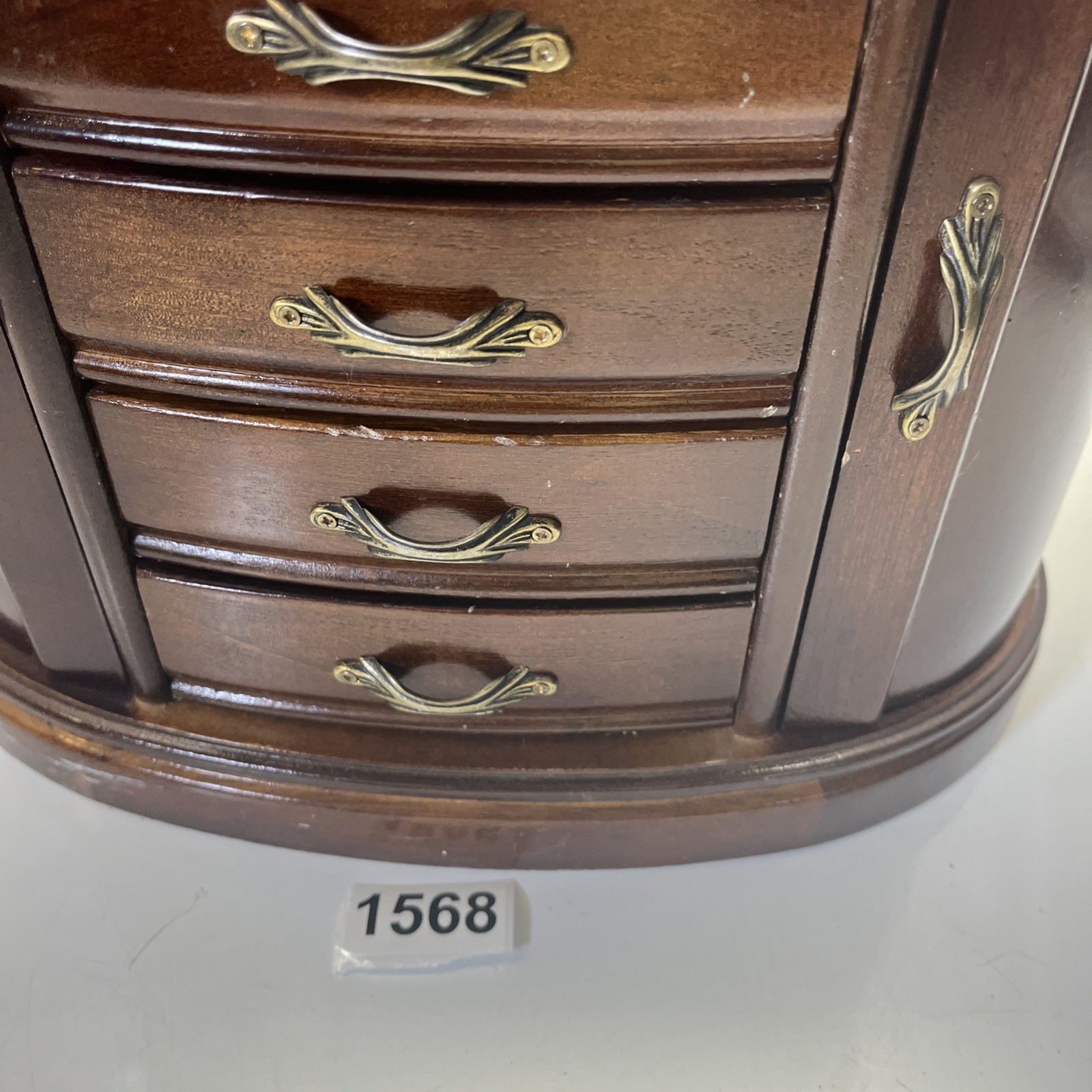 Jewelry Box 112”x11”x 6.5” Ring Tray Necklace Hooks Doors 4 Drawer Mirror Dark