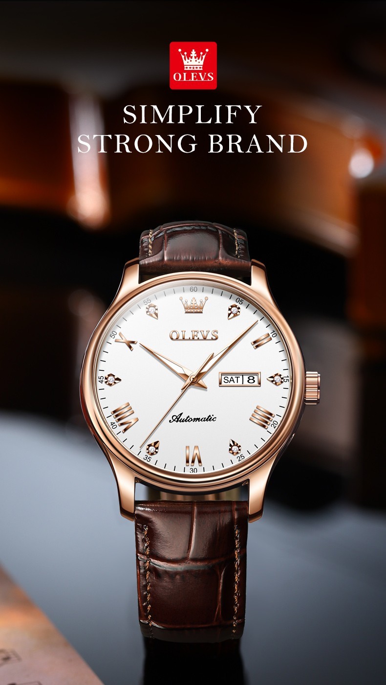 OLEVS 9932 Luxury Multi-functiom Leather Business Male Female Mechanical Watch
