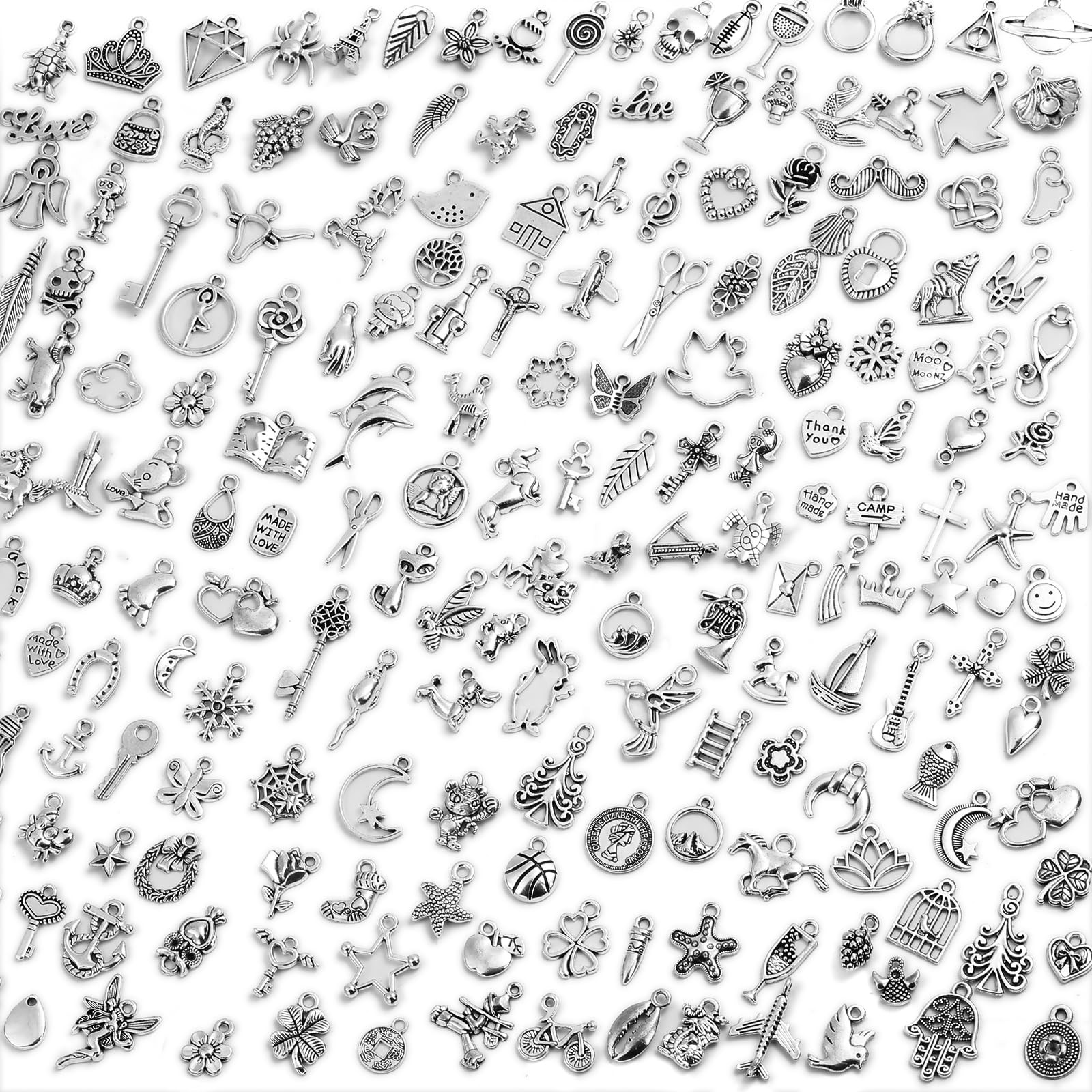 Acejoz 200Pcs Silver Charms for Jewelry Making and Bracelets, Small,