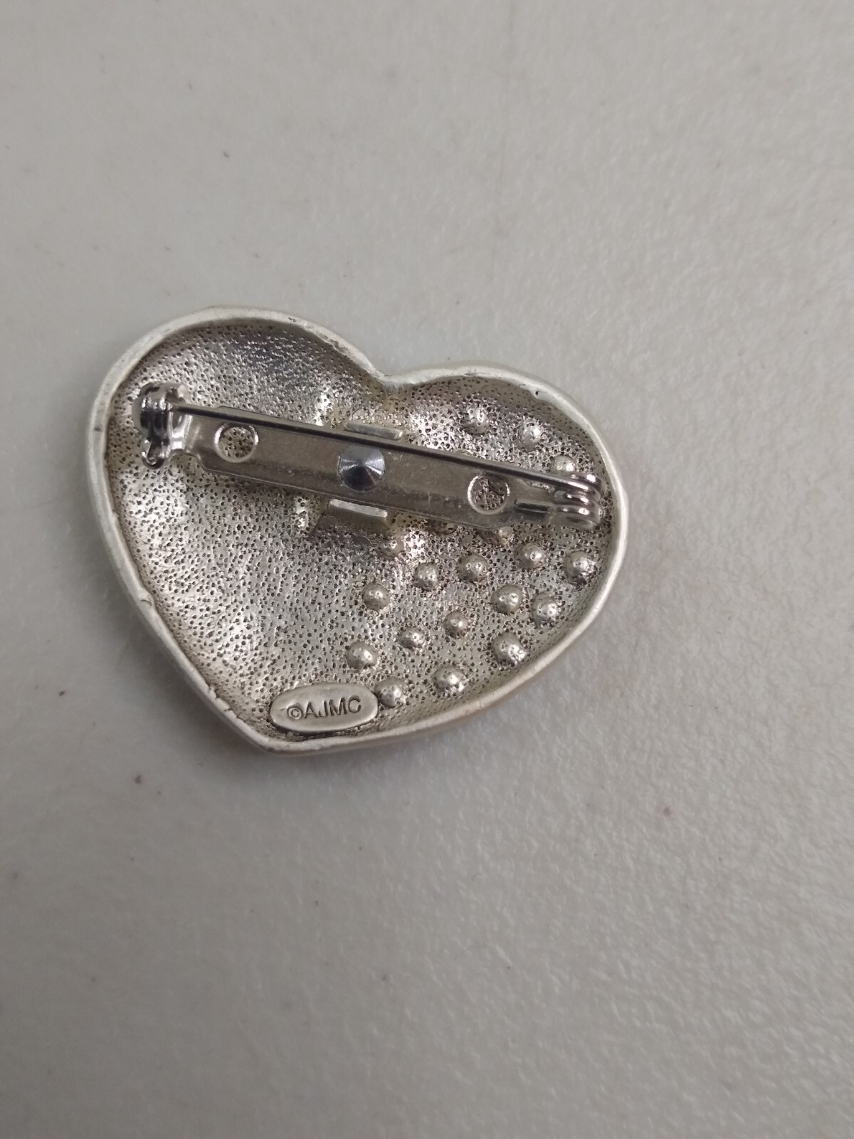 Signed AJMC Silver Tone Crystal Encouragement Love Heart Pin Brooch Broach Faith