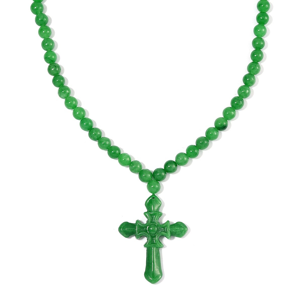 Gorgeous 308ctw Green Jade Cross Necklace 20″ Magnetic Clasp Rhodium Plated