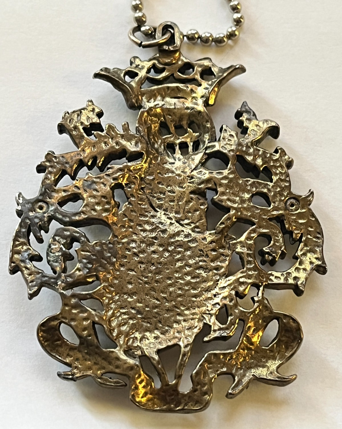 Vintage Coat of Arms Crown Fleur de Lis Shield Pendant Brass/Bronze with Patina