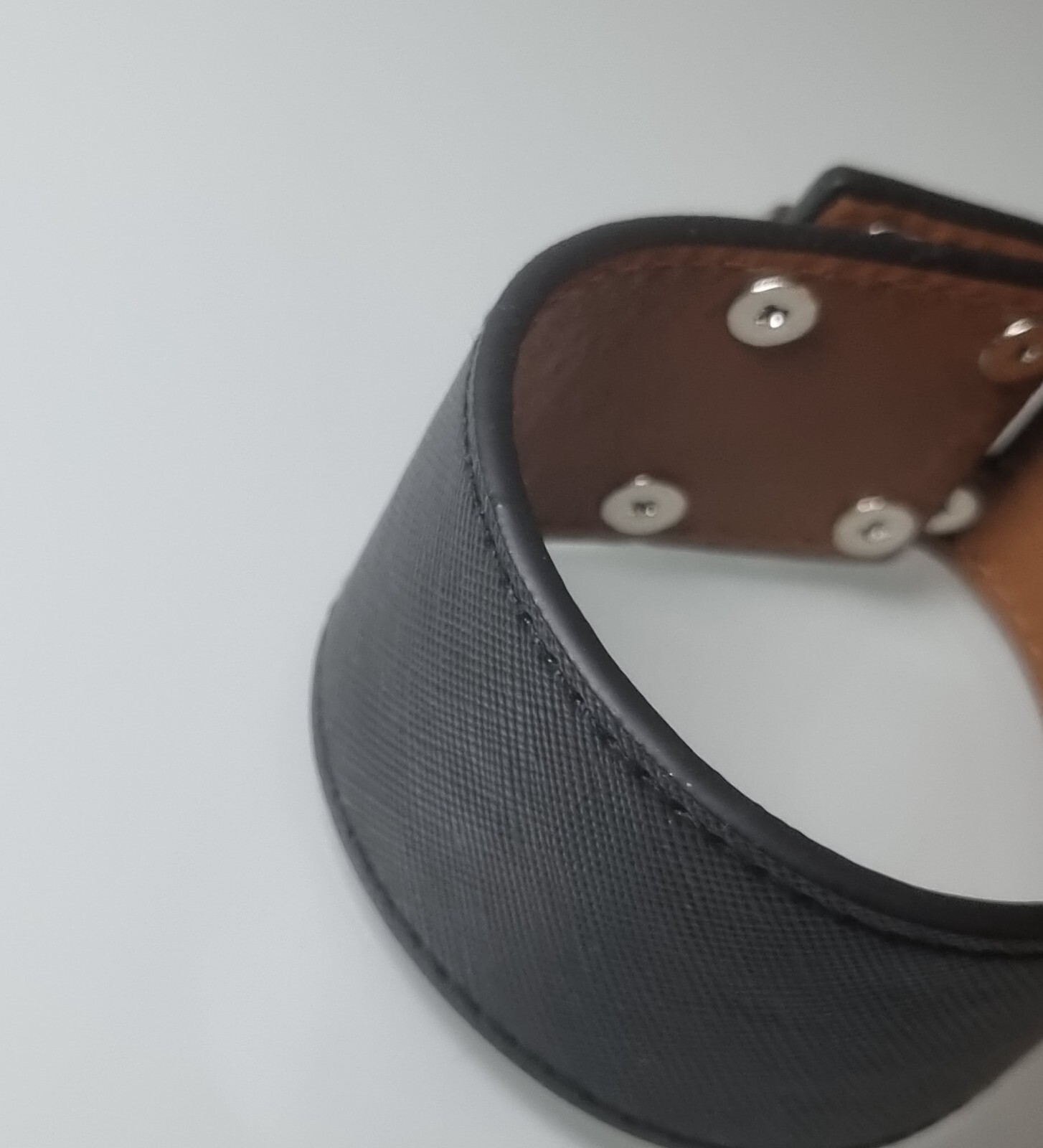 CHLOE COLLECTION BY LIV OLIVER Sliver Black Leather Wide Cuff Lock Bracelet