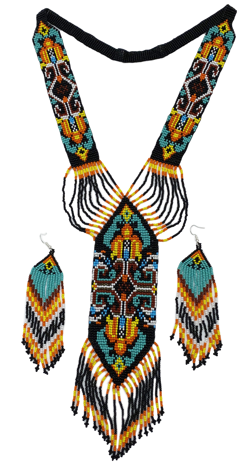 HANDCRAFTED ETHNIC NATIVE STYLE MULTI-COLOR BEADED NECKLACE EARRINGS SET S58/8