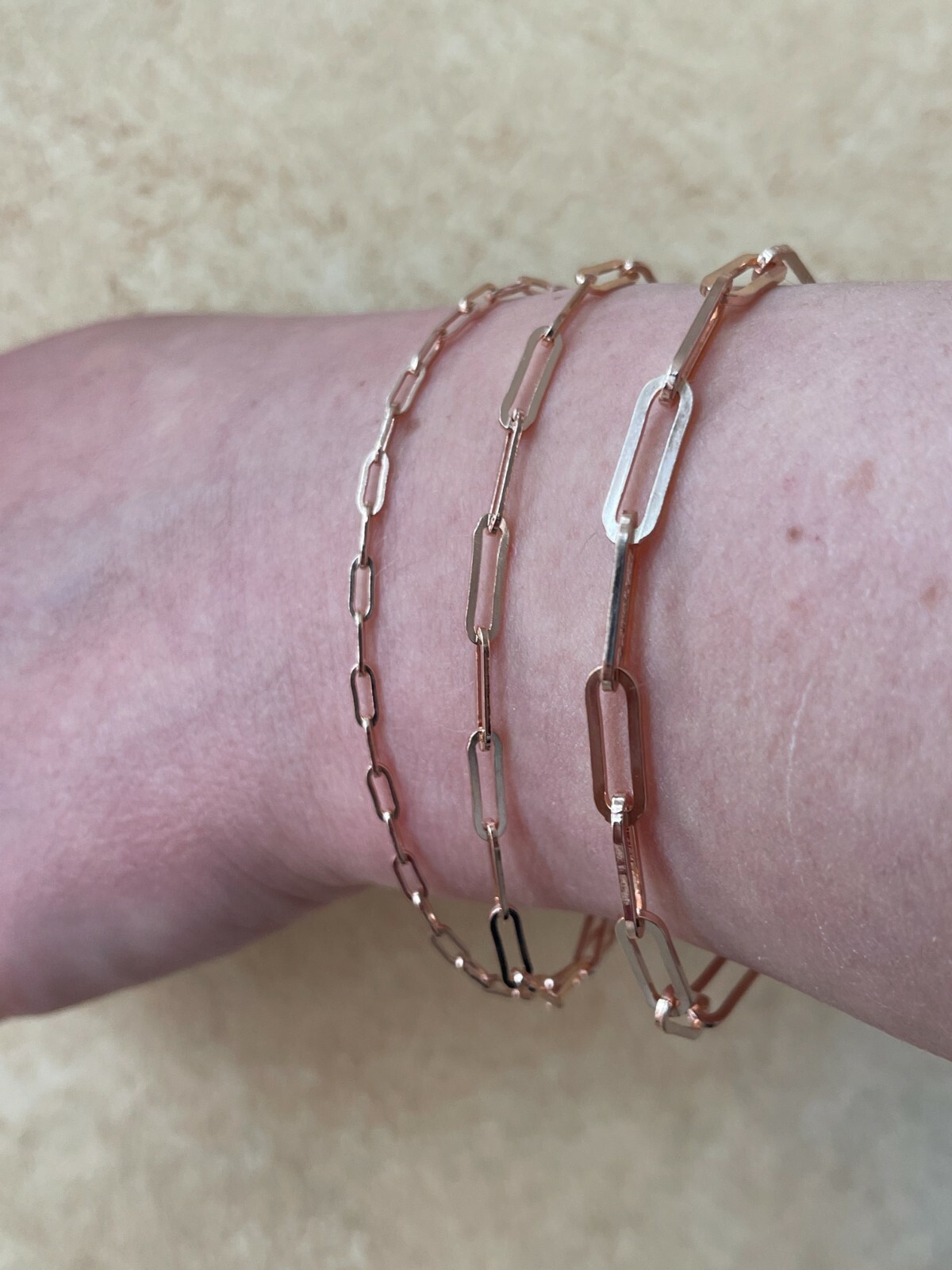 14k Rose Gold Plated 925 Sterling Silver Paperclip Bracelet 2.5mm-4mm 6-8.5″