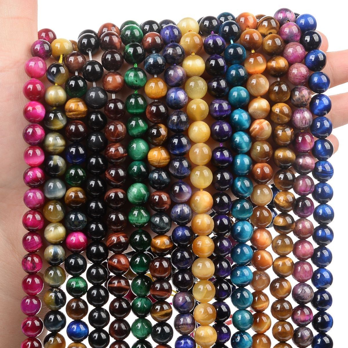 Natural Tiger’s Eye Gemstone Smooth Round Loose Beads for DIY Bracelet Necklace
